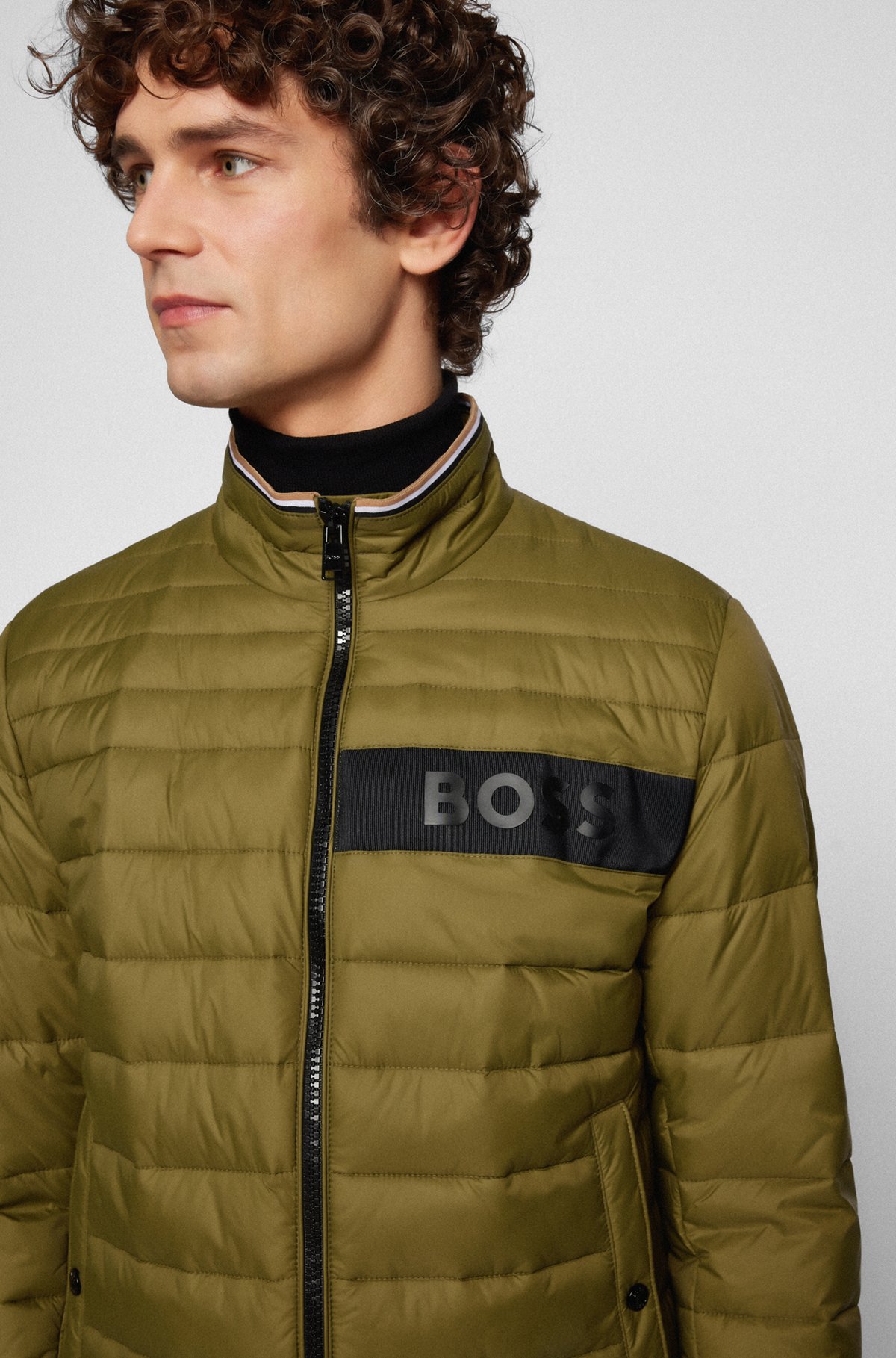 Water-repellent padded jacket with 3D logo tape, Light Green