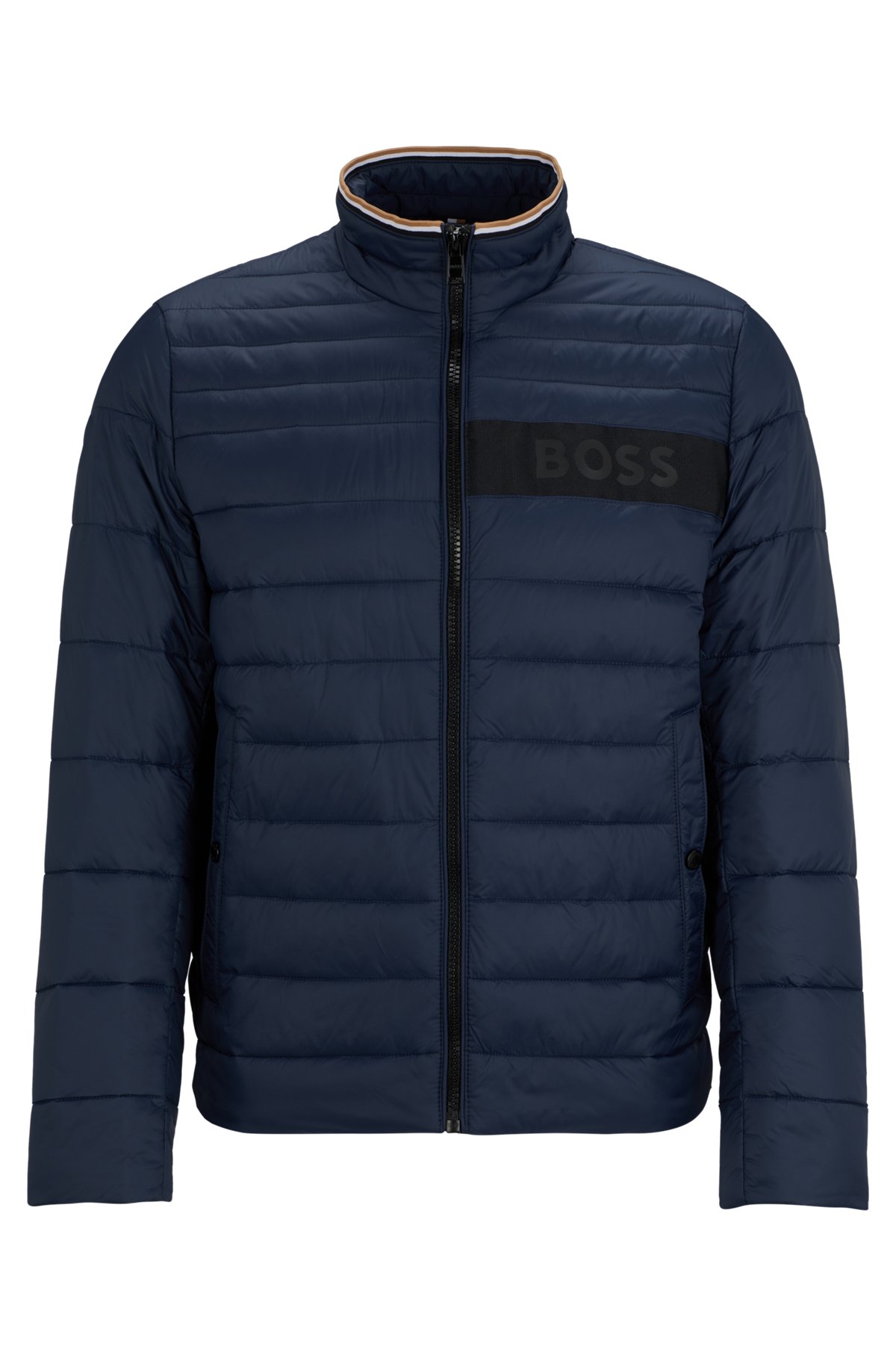 Water-repellent padded jacket with 3D logo tape, Dark Blue