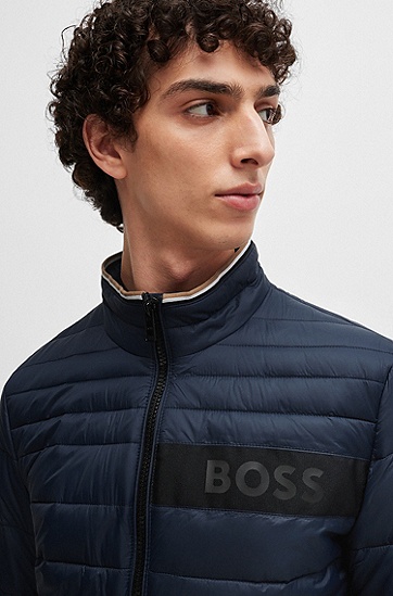 BOSS 博斯立体徽标饰带防泼水夹棉夹克外套,  404_Dark Blue
