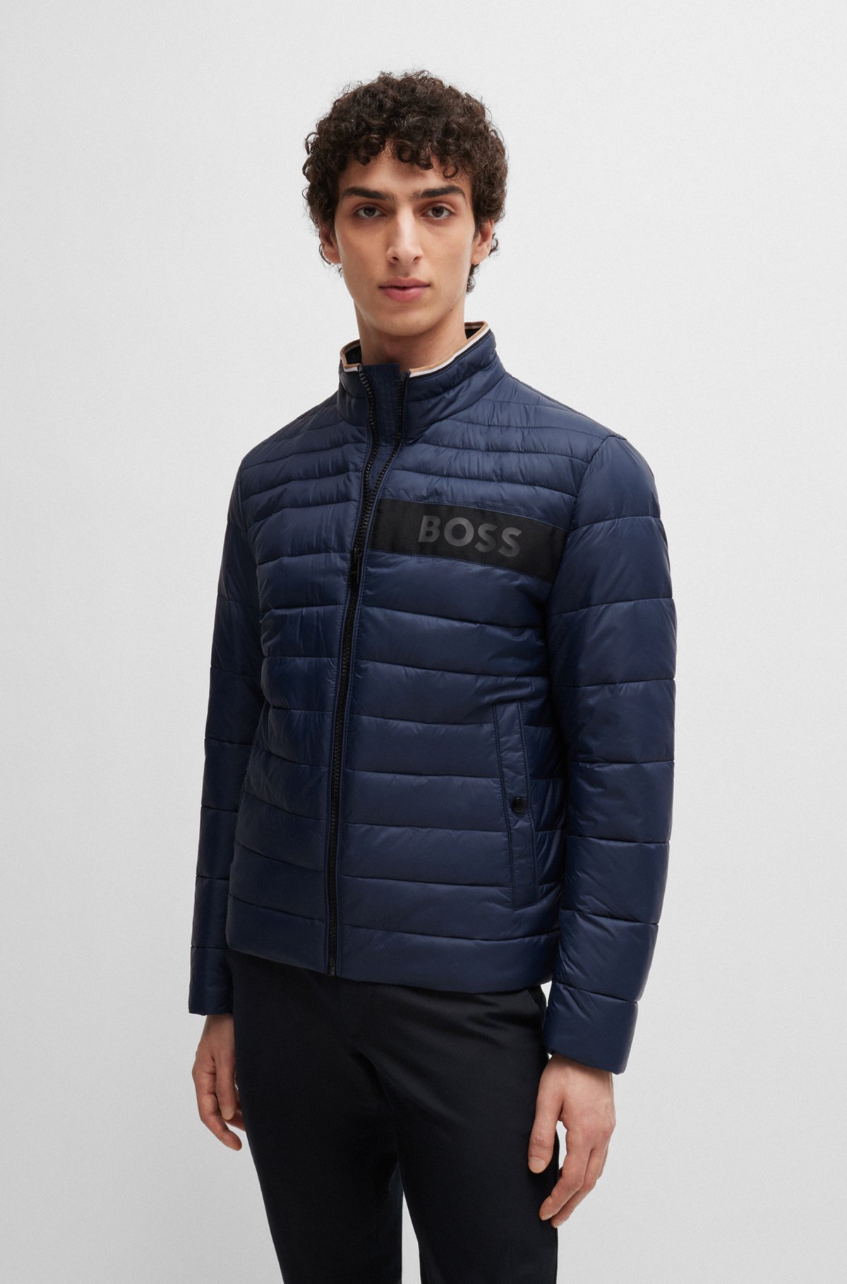 Water-repellent padded jacket with 3D logo tape, Dark Blue