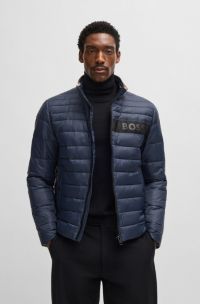 Chaqueta repelente al agua con cinta de logo en 3D, Azul oscuro