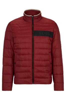Hugo Boss Water-repellent Padded Jacket With 3d Logo Tape In Red