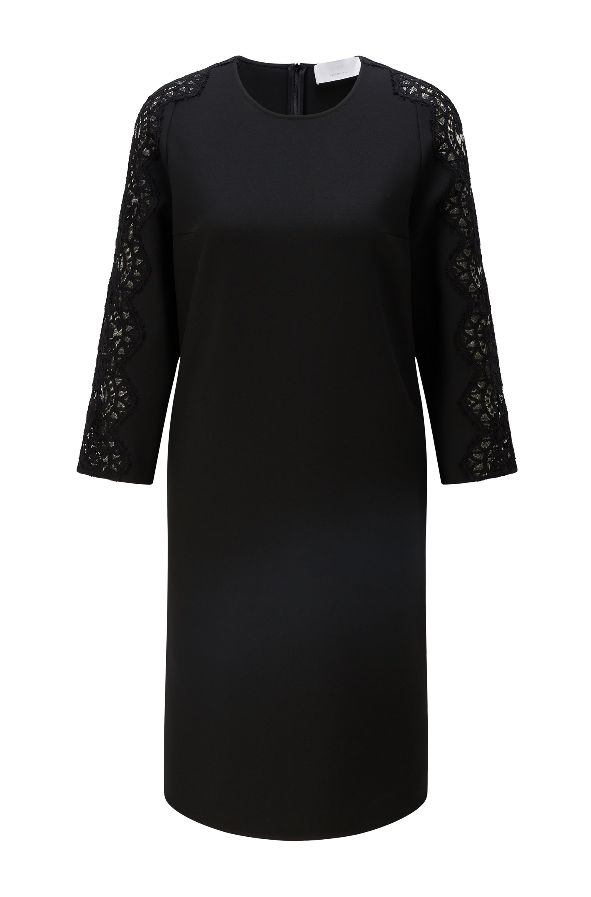 Relaxed-fit dress with lace trims, Black