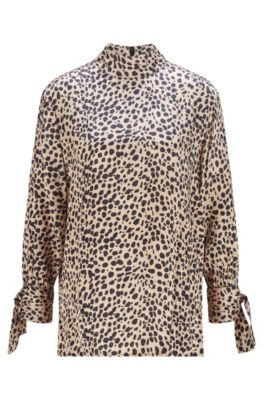 BOSS - Animal-print top with tie-up cuff details
