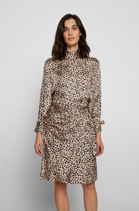 Animal-print top with tie-up cuff details, Patterned