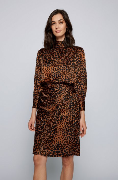 Animal-print top with tie-up cuff details, Patterned
