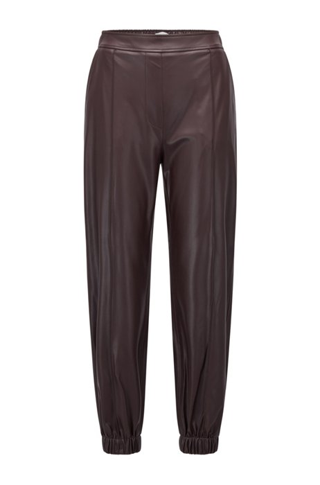Relaxed-fit trousers in faux leather with cuffed hems, Dark Red