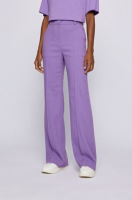 BOSS - Regular-fit broek met wijde pijpen van stretchtwill