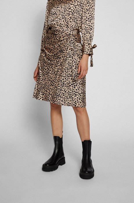 Wrap-effect skirt with animal print, Patterned