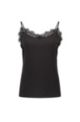 Camisole top in pure silk with eyelash-lace trim, Black