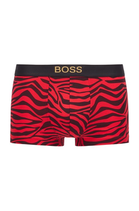 Boxershorts aus elastischem Baumwoll-Mix mit Tiger-Print, Rot