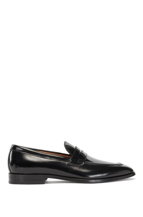 Italian-made penny loafers in brush-off leather, Black