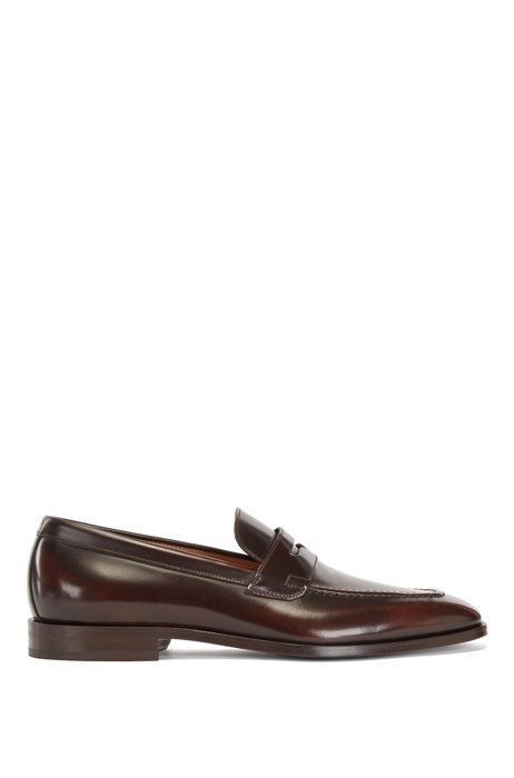 Italian-made penny loafers in brush-off leather, Dark Brown