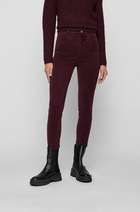 Skinny-fit jeans with modern cutlines, Dark Red