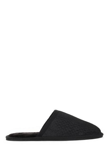 Monogram-motif slippers in suede, Dark Grey