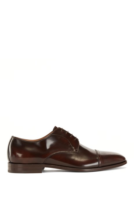 Leather Derby shoes with stitched captoe, Dark Brown