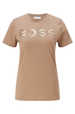 Organic-cotton T-shirt with sequin logo