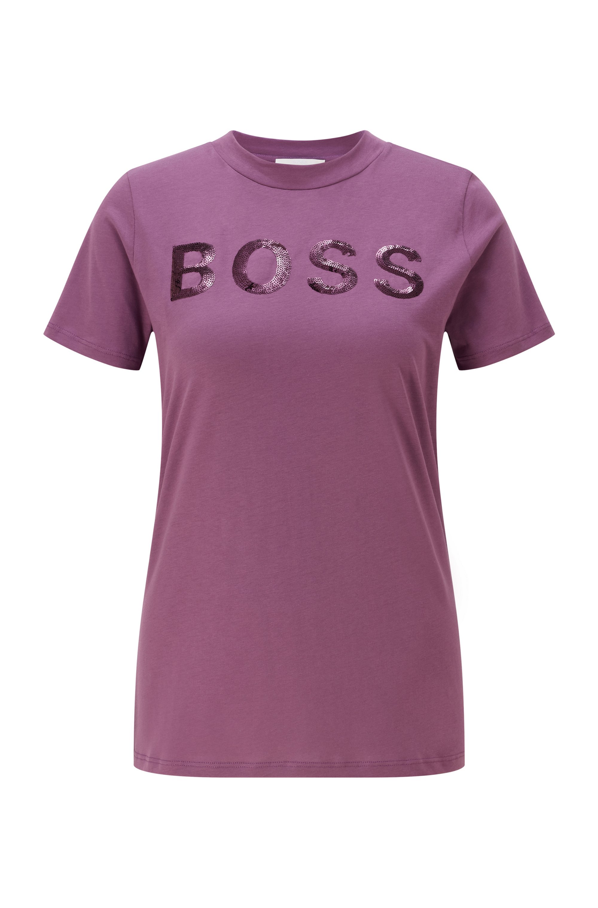 Organic-cotton T-shirt with sequin logo, Purple