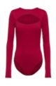 Long-sleeved super-stretch bodysuit with cut-out front, Red