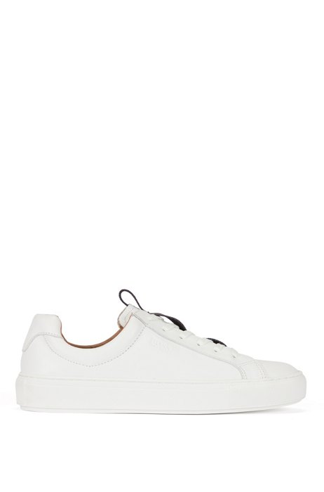 Logo-tape trainers in tumbled leather, White