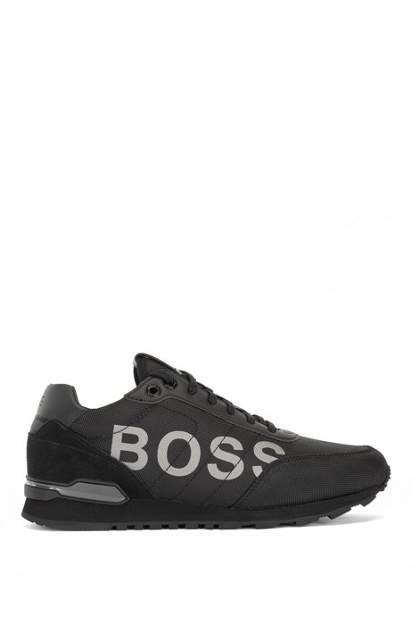 Logo trainers with recycled-nylon uppers, Black