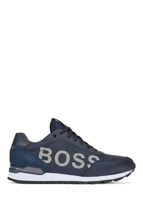 Logo trainers with recycled-nylon uppers, Dark Blue