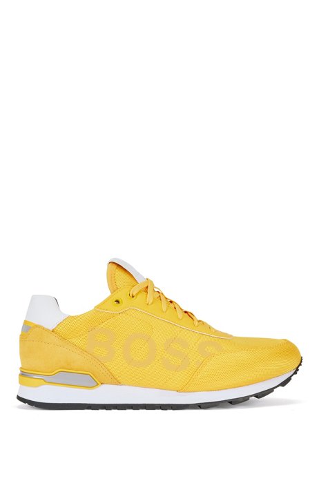 Logo trainers with recycled-nylon uppers, Yellow