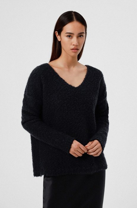 Relaxed-fit sweater in a metalized wool blend, Black