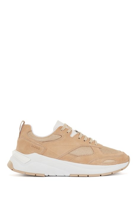 Running-style trainers with suede trims, Light Beige