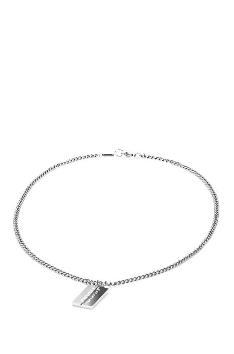 Stainless-steel necklace with split-logo pendant, Silver