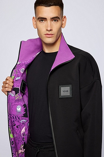 BOSS 博斯搭配艺术图案设计双面两穿拉链运动衫,  001_Black
