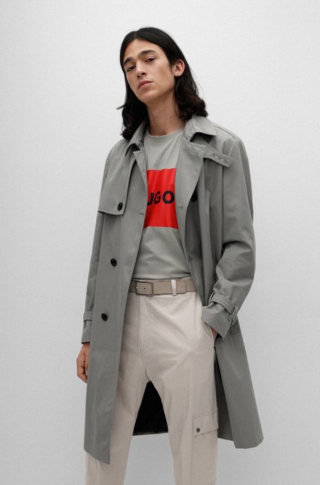 Water-repellent trench coat with buckled belt, Grey