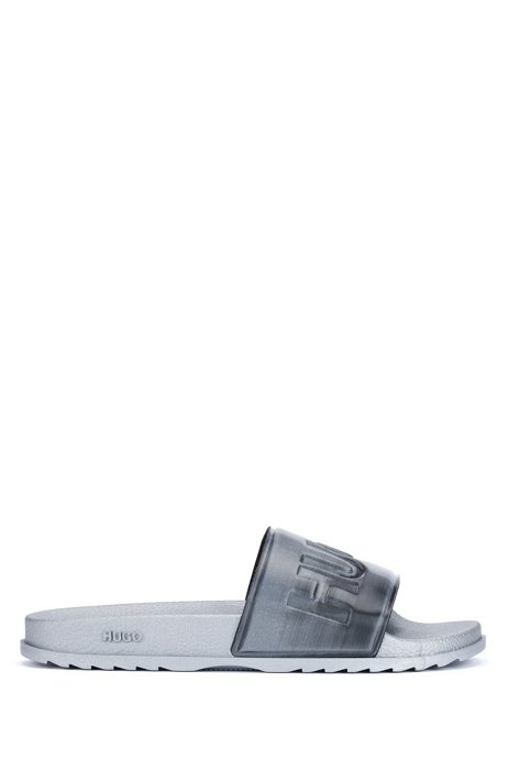 Italian-made slides with logo-embossed strap, Silver