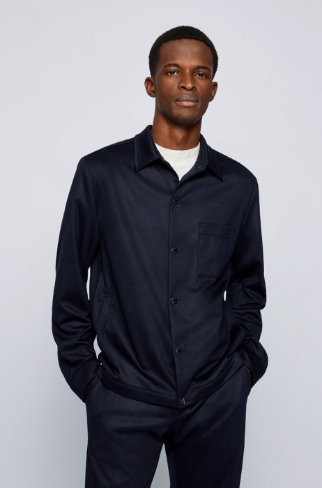 Slim-fit jacket in melange comfort-stretch jersey, Dark Blue