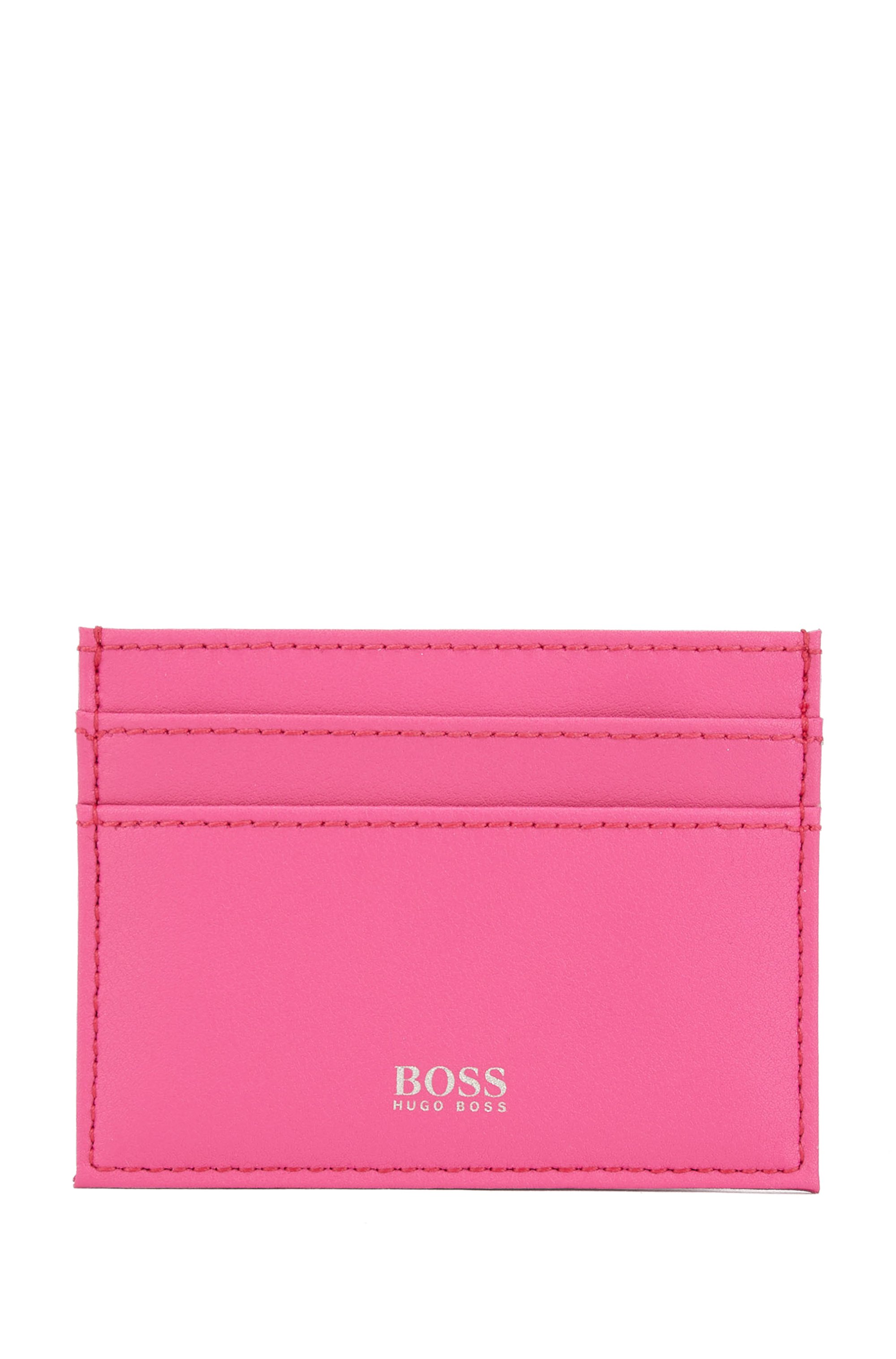Leather card holder with metallic logo, Pink