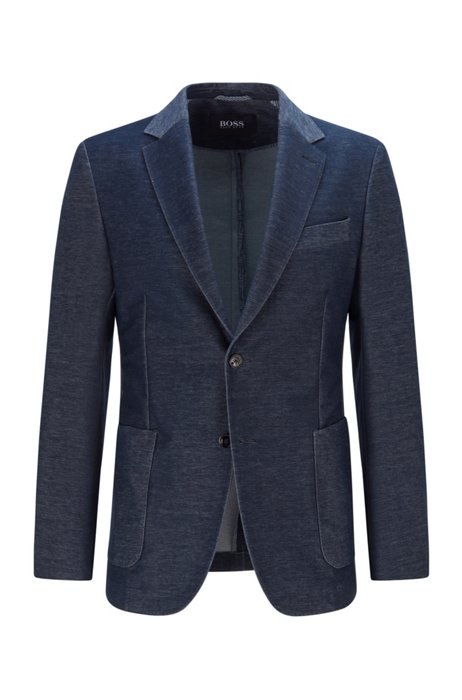 Slim-fit jacket in patterned stretch jersey, Dark Blue