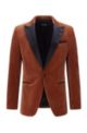 Slim-fit tuxedo jacket in cotton velvet, Brown