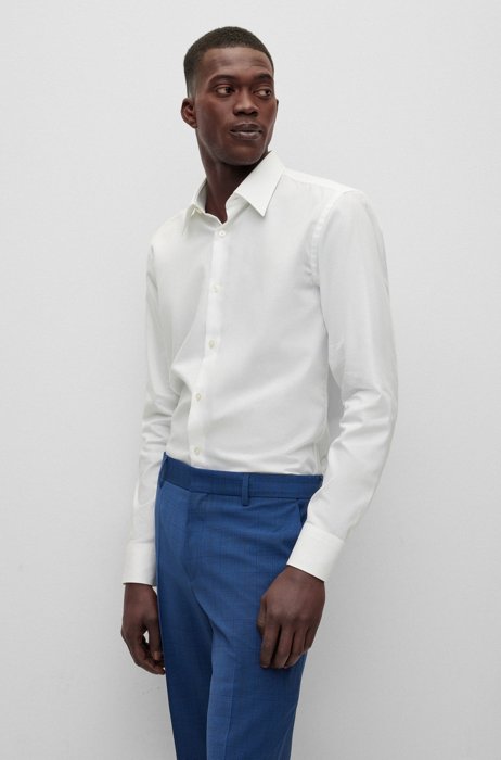 Slim-fit shirt in structured organic cotton, White