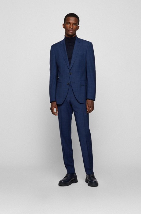 Slim-fit suit in checked responsible virgin wool, Dark Blue
