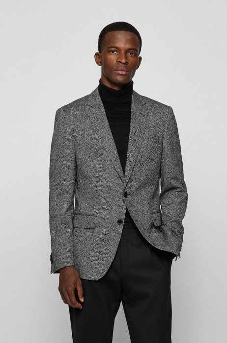 Slim-fit jacket in a herringbone wool blend, Black