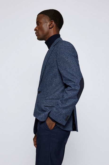 Slim-fit jacket in a herringbone wool blend, Dark Blue