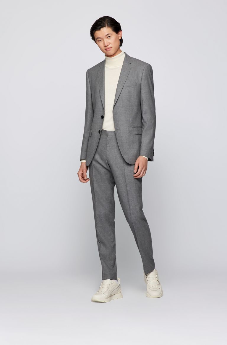 Slim-fit suit in melange virgin-wool serge