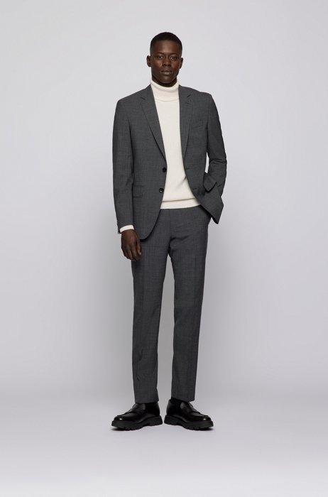 Slim-fit suit in micro-patterned virgin wool, Grey