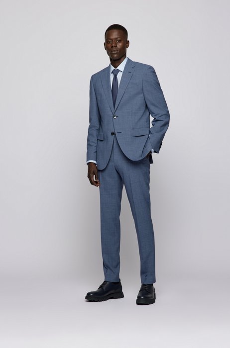 Regular-Fit Anzug aus Schurwolle mit dezentem Muster, Blau