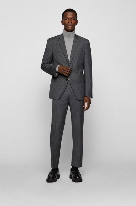 Slim-fit suit in striped virgin wool, Grey