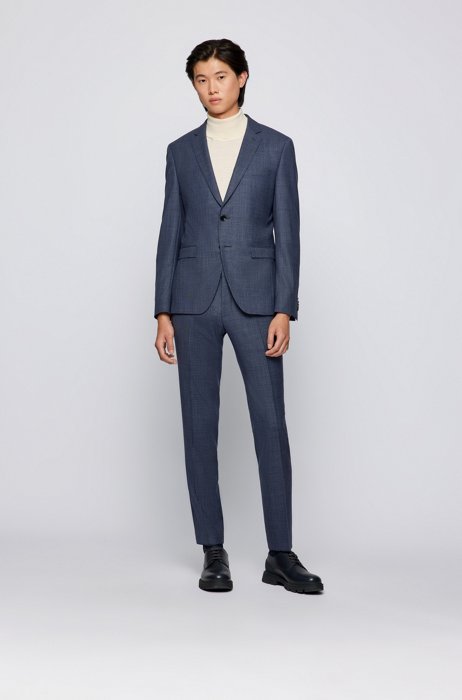 Extra-slim-fit suit in micro-patterned virgin wool, Dark Blue