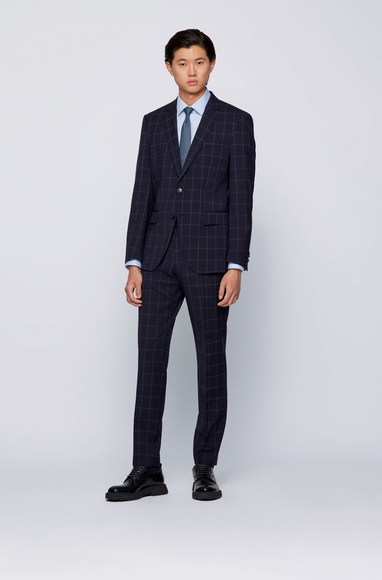 hugoboss.com | Slim-fit suit in checkered virgin wool