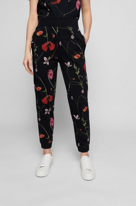 Floral-print tracksuit bottoms in French-terry cotton, Patterned