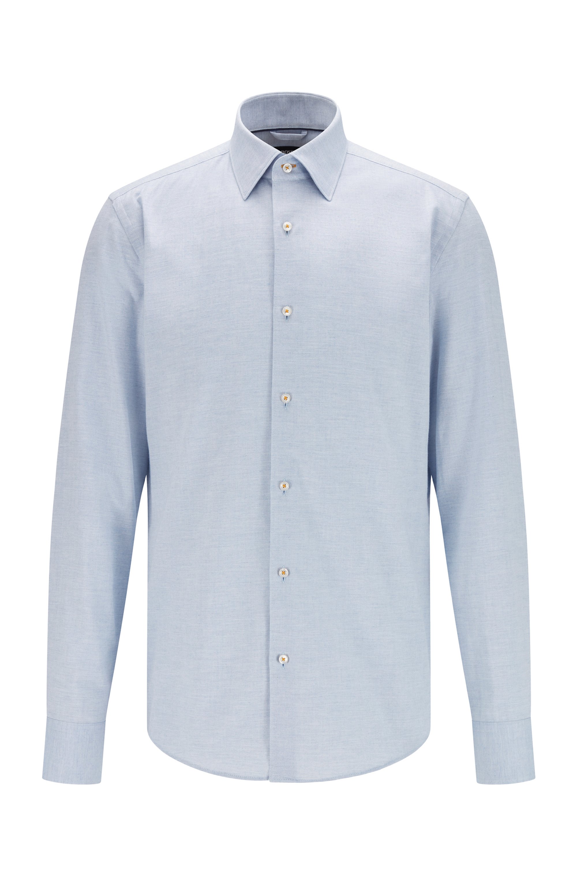 Long-sleeved slim-fit shirt in panama cotton, Light Blue