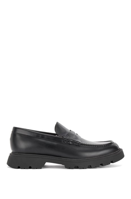 Italian-made loafers in brush-off leather, Black